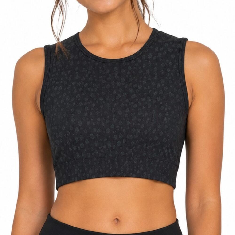 AYBL Evolve Speckle Seamless Cropped Vest Black Gray Workout Tank Top XS
